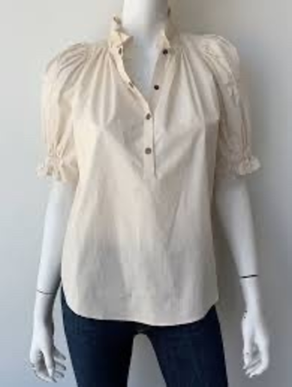 A PIECE APART Organic Cotton Ruffle Neck Blouse Ivory Cream Puff Sleeve XS